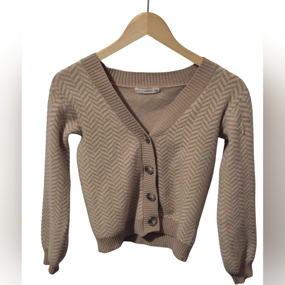 moon & madison Sweaters - moon & madison Beige Chevron Knit Button-Up Cardigan